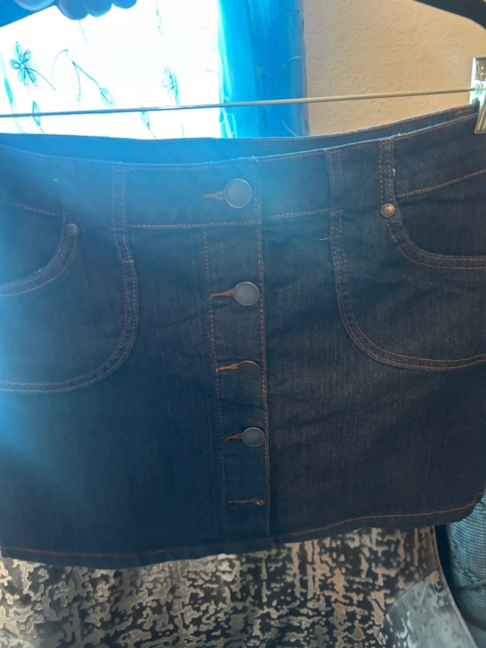 Hype Dark Indigo Button-Front Denim Mini Skirt